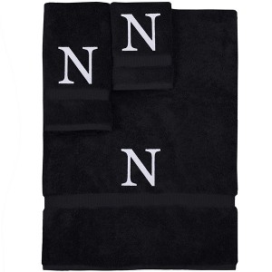 BC BARE COTTON Monogrammed Towel Set, Personalized Gift, Set of 3 - Black - White Block - 1 of 4