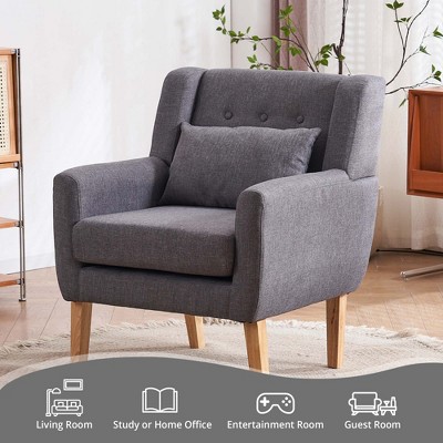FERPIT Upholstered Linen Bottom Storage Button Tufted Accent Chair