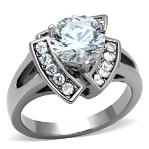 Slickblue Women’s Stainless Steel Ring with 8.5mm Round CZ and Halo Setting, Silver Tone, size 5–10 - 1 of 4