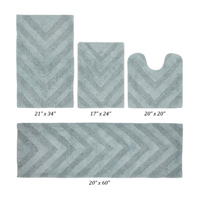 Hugo 4-Piece Bath Rug Set 100% Premium Cotton Tufted Chevron Pattern Bathmats for Bathroom, Super Soft Absorbent Machine Washable