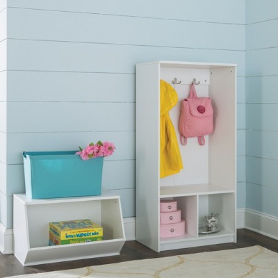 White Kid's Storage Organizer with Hooks and Cubes
