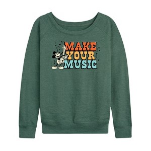 Women's - Disney - Make Your Music Lightweight French Terry Wide Neck Long Sleeve Shirt - 1 of 4