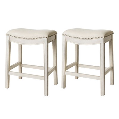 Maven Lane Adrien Upholstered Backless Saddle Kitchen Stool, Set of 2
