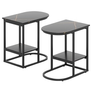 Costway 2PCS C-shaped End Table Modern Sofa Side Table w/ Faux Marble Tabletop & Storage Shelf Black - 1 of 4