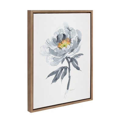 Gray Bloom Floral Canvas Print with Gold Frame