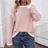 Coolmee Women's Sweaters Crewneck Long Sleeve Tops Color Block Ribbed Trim Fashion Sweaters - 4 of 4