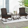 Tangkula 3 PCS Rocking Set Wicker Rocking Chairs w/ 2-Tier Coffee Table Patio Black - 3 of 4