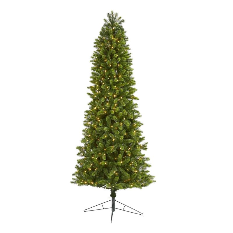Nearly Natural 8&#39; Pre-Lit LED Slim Virginia Spruce Artificial Christmas Tree Multifunctional Clear Lights, 1 of 11