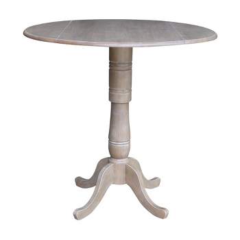 Nathaniel Round Dual Drop Leaf Pedestal Table Gray Taupe - International Concepts