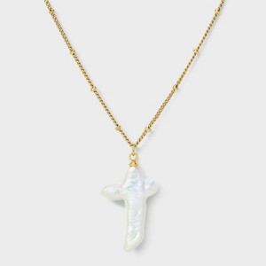 14K Gold Dipped Pearl Cross Necklace - Gold/Ivory - 1 of 4