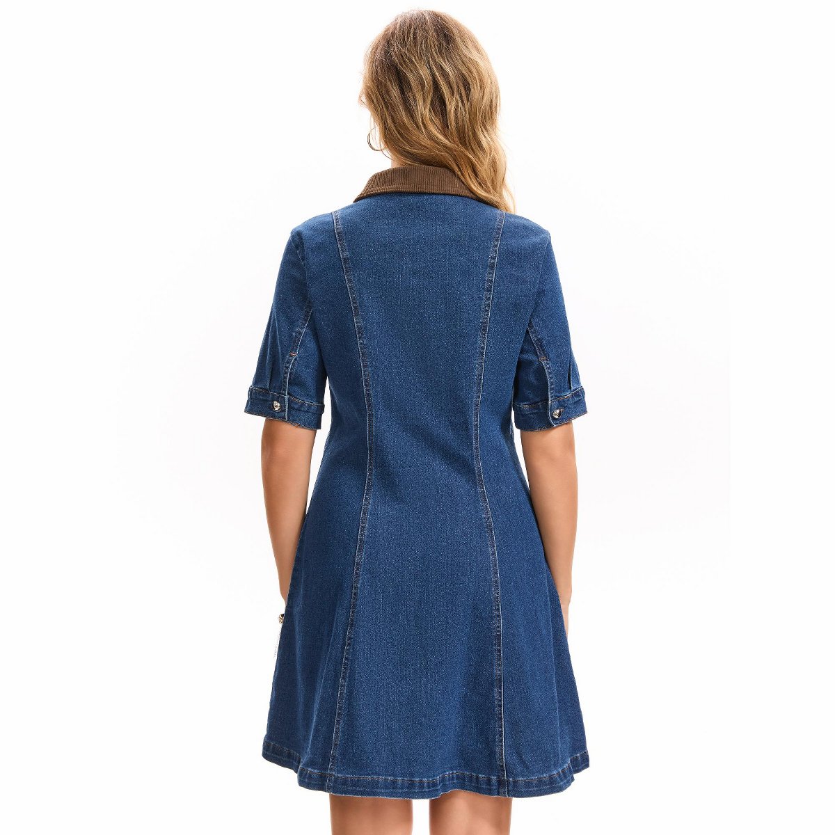 Женские платья INSPIRE CHIC Women's Jean Vintage Collared Button Short Sleeve Fit Flare Denim Dress X Large Blue — фото 4