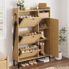 Rattan Shoe Storage Cabinet with 3 Flip Drawers, Shoe Cabinet Freestanding Shoe Organizer Cabinet with Adjustable Shelves, Shoe Cabinet Storage - 3 of 4