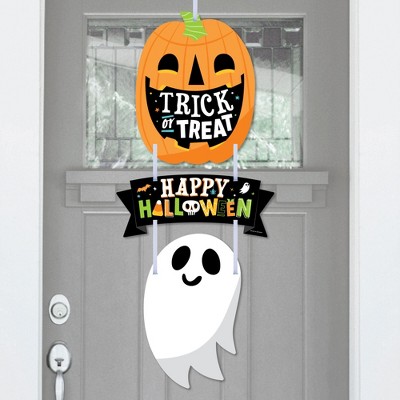 Big Dot of Happiness Jack-O'-Lantern Halloween - Hanging Porch Kids Halloween Party Outdoor Decorations - Front Door Decor - 3 Piece Sign