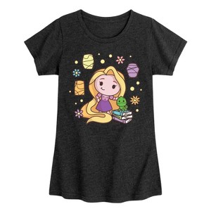 Girls' - Disney Princess - Kawaii Chibi Rapunzel and Pascal Fitted Short Sleeve Graphic T-Shirt - 1 of 4