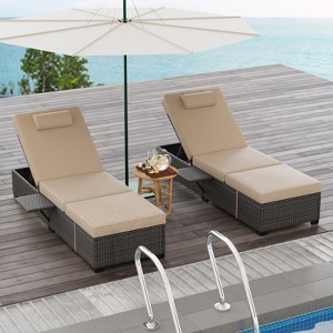 Wicker Chaise  Outdoor，Reclining Adjustable Pool Rattan Chaise Chair，Patio Rattan Wicker Chaise Lounge Chair Set of 2,  for Pool Deck - 1 of 4