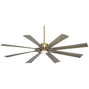 70" Possini Euro Design Defender Modern Indoor Outdoor Ceiling Fan with Dimmable LED Light Remote Control Soft Brass Oak Damp Rated for Patio Exterior - 1 of 4