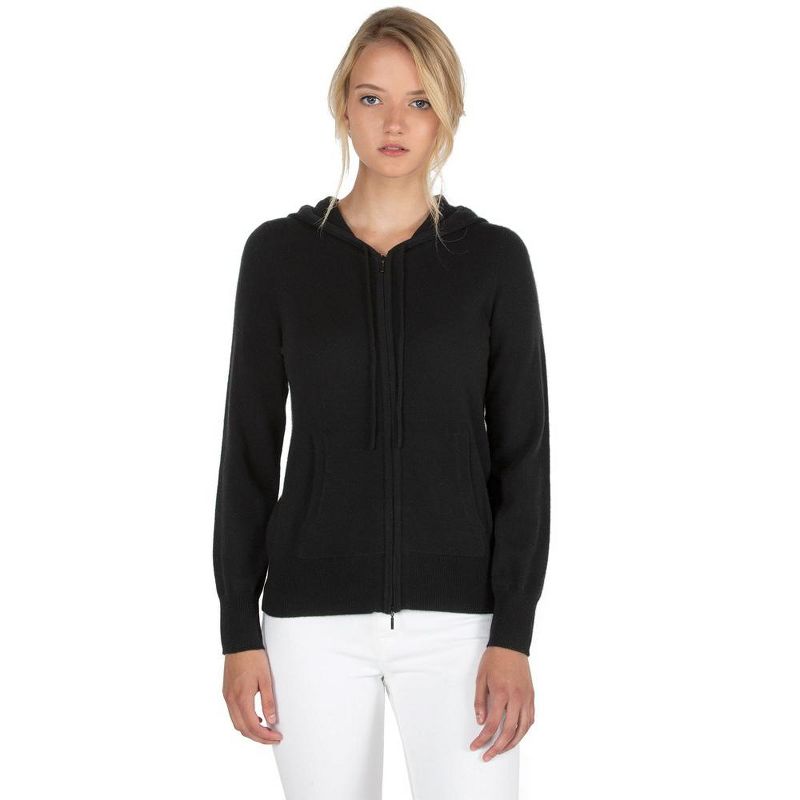 JENNIE LIU Women's 100% Pure Cashmere Long Sleeve Zip Hoodie Cardigan Sweater, 1 of 5