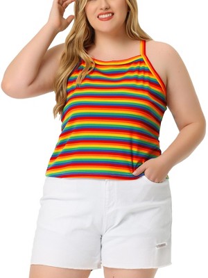 Agnes Orinda Women's Plus Size Stripe Crew Neck Sleeveless Stretch Camisole
