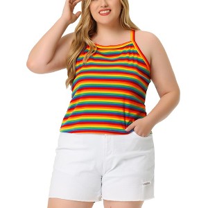 Agnes Orinda Women's Plus Size Stripe Crew Neck Sleeveless Stretch Camisole - 1 of 4
