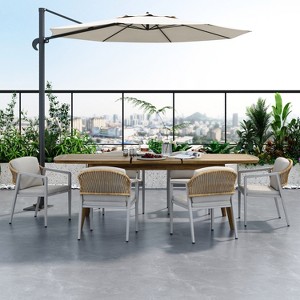 PAGED Outdoor Dining Set for 6 Patio Dining Set with Wood Expandable Dining Table for Lawn, Patio, Garden - 1 of 4