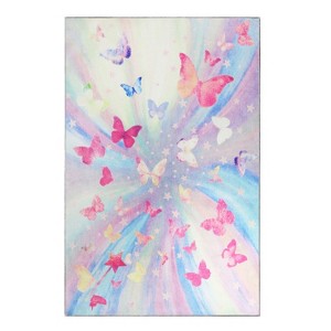 Butterfly Non-Slip Kids Playroom Nursery Washable Indoor Area Rug by Blue Nile Mills - 1 of 4