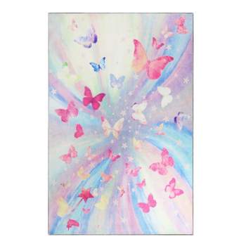 Butterfly Colorful Kids Playroom Nursery Washable Indoor Area Rug by Blue Nile Mills
