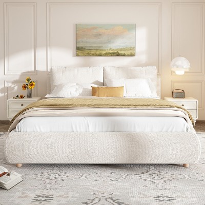 Christopher Knight Home Nicolas Boucle Upholstered Platform Bed with Removable Pillow Headboard