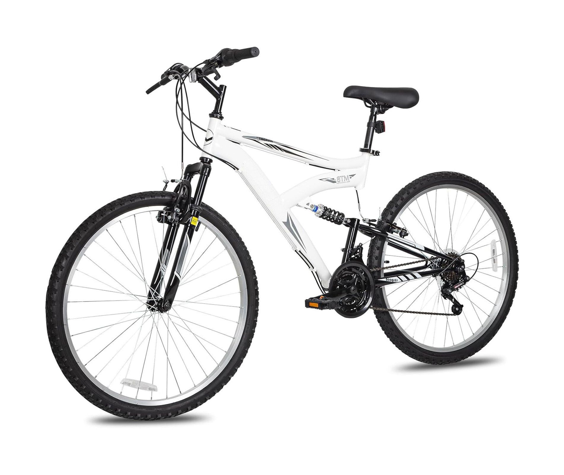 hykolity 26 inch Mountain Bike MTB Outdoor Bicycle Cycling 18 Speed Sport Bikes Trail Off Road Full Suspension for Adult Men Unisex White