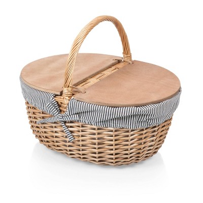 Picnic Time Country Picnic Basket Navy Blue and White Stripe