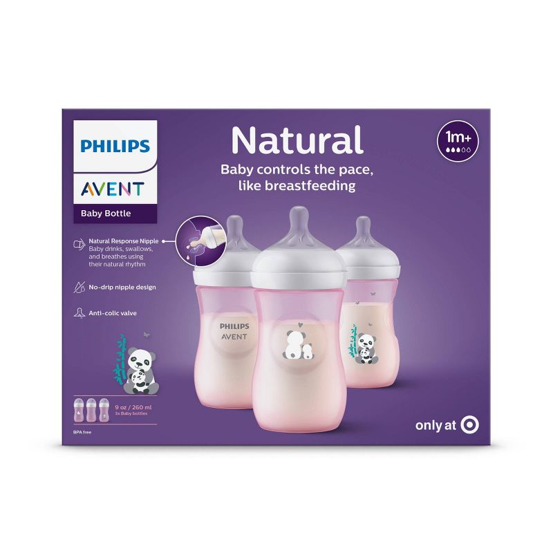 Philips Avent Natural Baby Bottle with Natural Response Nipple - Pink Panda Design - 9oz/3ct, 3 of 36