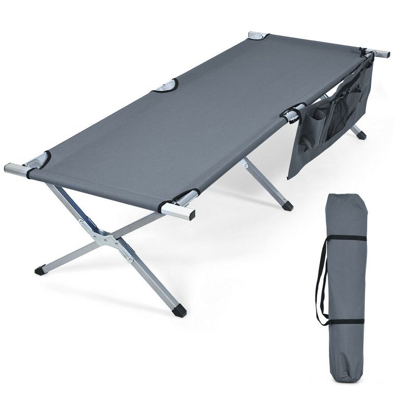 Costway Folding Camping Cot Heavy-duty Camp Bed W/Carry Bag for Beach Traveling Vocation Grey\Blue\Green, 1 of 11