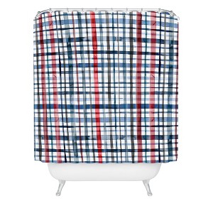 Ninola Design Christmas Checks Tartan Shower Curtain Blue - Deny Designs - 1 of 3