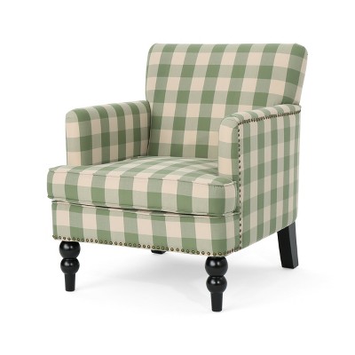 Christopher Knight Home Harrison Tufted Club Chair Green Checkerboard Studded Polyester Upholstery Hardwood Frame Target