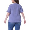 Agnes Orinda Women's Plus Size Gingham 1950s Sweetheart Neck Button Decor Short Sleeve Blouses - 4 of 4
