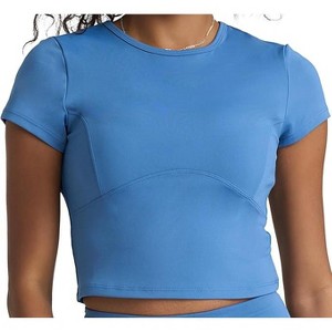 POPSUGAR PS Short Sleeve Athletic Tops for Women - Blue Mist Fitted Feminine Seamed T-shirts for Workout, Gym, Running and Yoga - 1 of 4