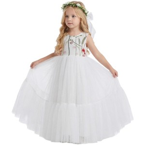 knee length dresses for ladies Wholesale White Pearl Dress for Girls (Ages: 4, 6, 8, 10, 12)