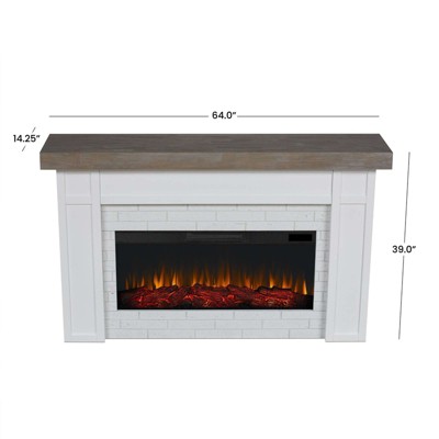 Cravenhall 64" White Faux Brick Electric Fireplace with Rustic Mantel