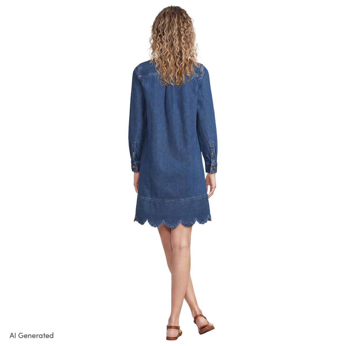 Lands' End Women's Light Weight Denim Popover At the Knee Dress - thumbnail 10