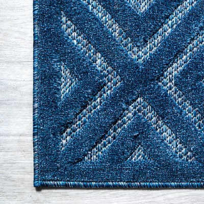 Navy Vintage Geometric 5' Square Synthetic Indoor/Outdoor Rug