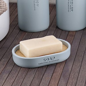 Evideco French Home Goods Chic Polyresin Soap Dish with Draining Bamboo Insert - 1 of 4