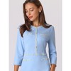 Hobemty Women's Elegant Office 3/4 Sleeve Tweed Trim Round Neck A-Line Dress - 4 of 4
