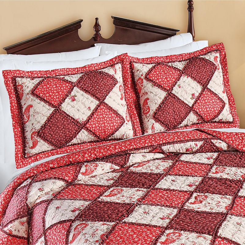Collections Etc Red Floral and Paisley Patchwork Pillow Sham, 2 of 4