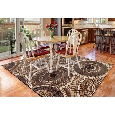 Brown and Tan Synthetic Flat Woven Rectangular Rug