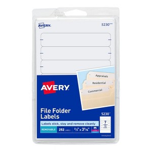 Avery Removable 1/3-Cut File Folder Labels Inkjet/Laser .66 x 3.44 White 252/PK 5230 - 1 of 4