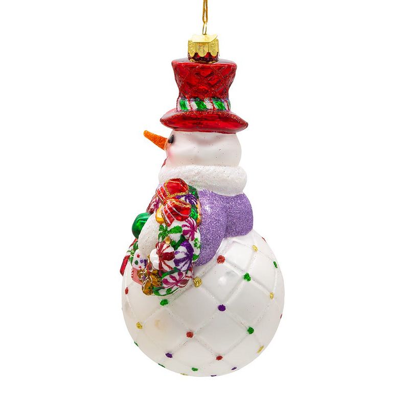 Kurt Adler 7-Inch Bellissimo Glass Snowman With Candy Cane Ornament, 4 of 7