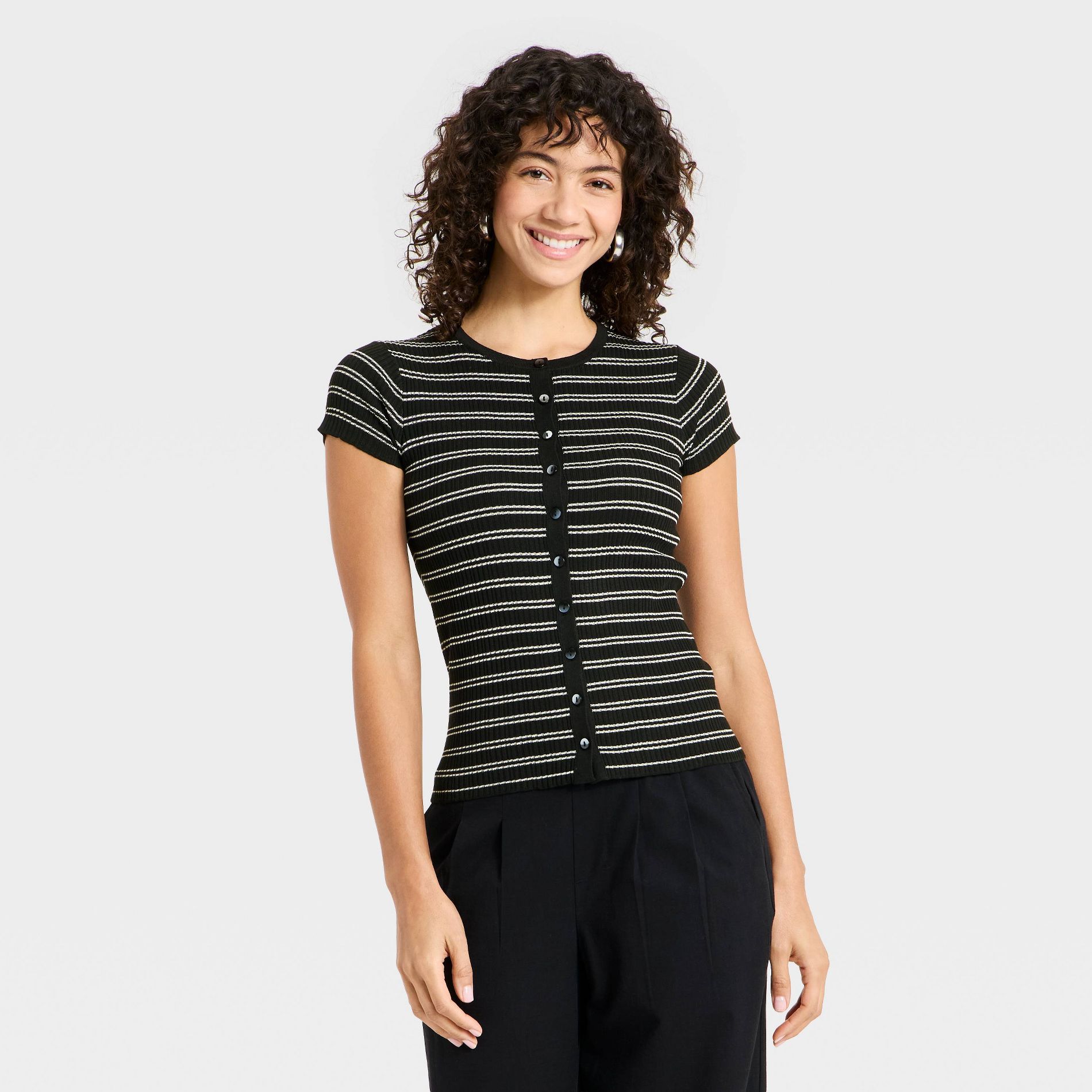 Women's Short Sleeve Button-Front Sweater - A New Day™
