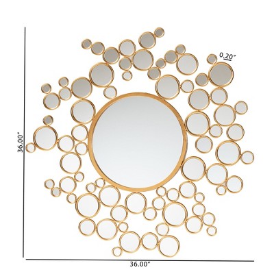 36" Gold Rectangular Wood and Leather Wall Mirror