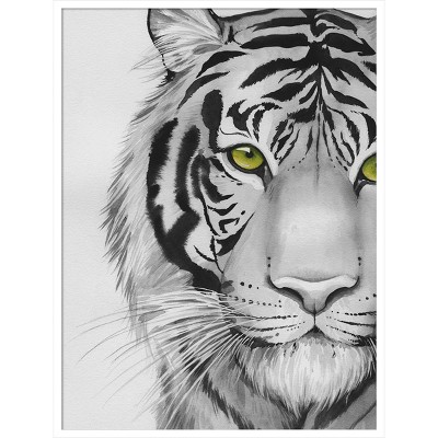 Snow Tigre II Black and White Framed Wall Art Print