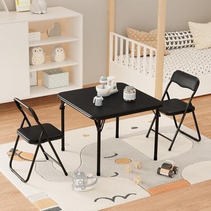 Boys and Girls Folding Table and Chairs Set of 3, Portable Table and Chair with Pu Soft Cushion,Suitable for Eating,Reading and Playing - 1 of 4