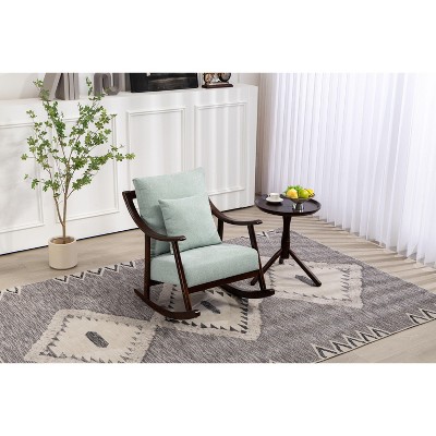 CAVINAS Mid-Century Modern Woven Fabric Rocking Chair,Comfy Accent Chair,Solid Wood Padded Glider Armchair for Living Room,Bedroom,Balcony